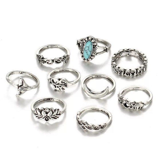 5 for $25 Set of 9 Silver Tone Midi Knuckle Rings - Picture 7 of 8